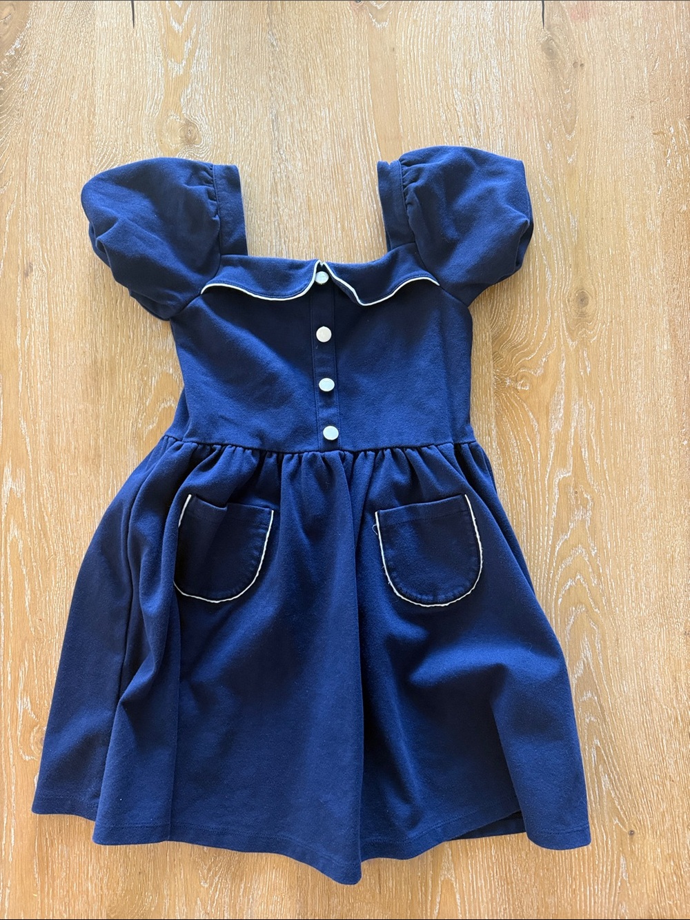 Janie and Jack Navy Dress with Puff Sleeves and White Trim